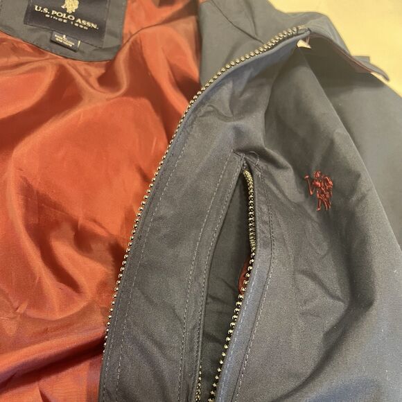 U.S. Polo Assn Navy Jacket Men’s L Preppy Windbreaker Burgundy Lining Pocket - Picture 13 of 16